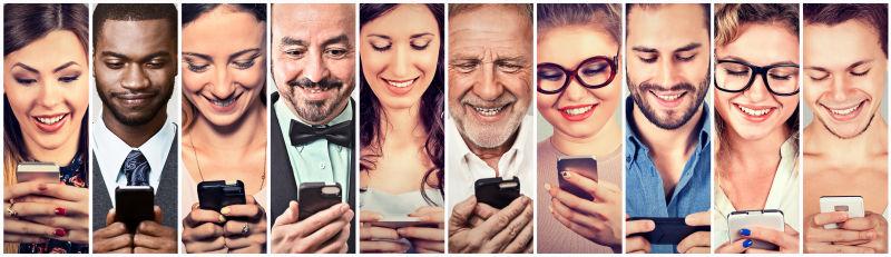 十种不同的人玩手机的照片