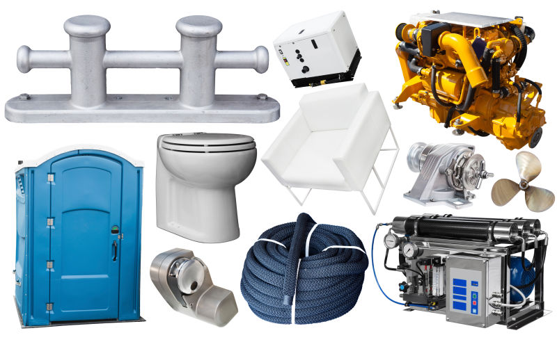 白色背景上的各种游艇部件