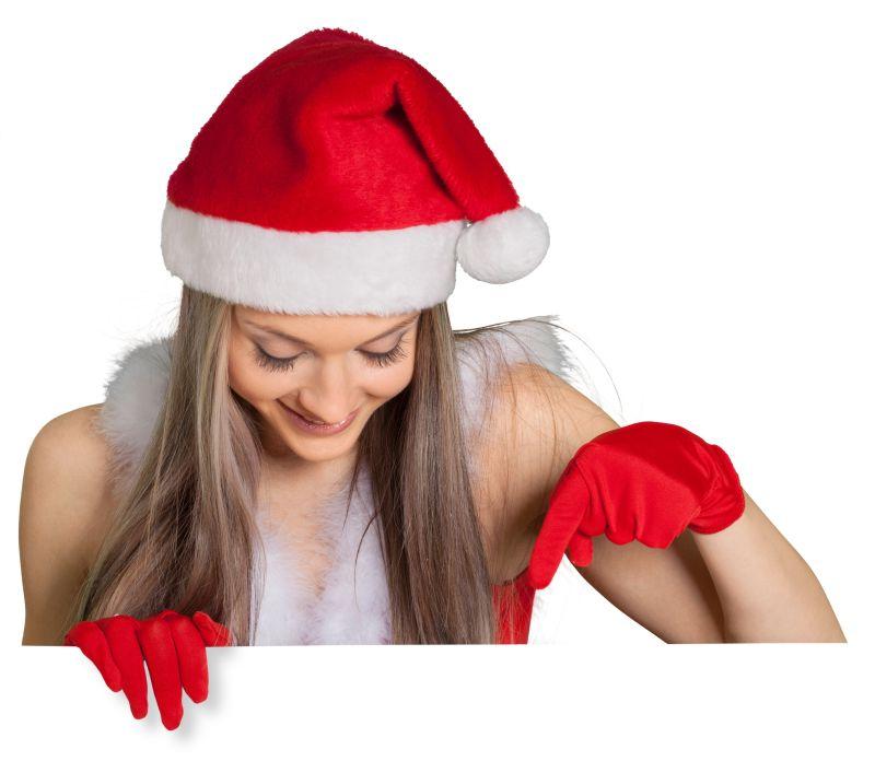 戴着圣诞帽的可爱女孩