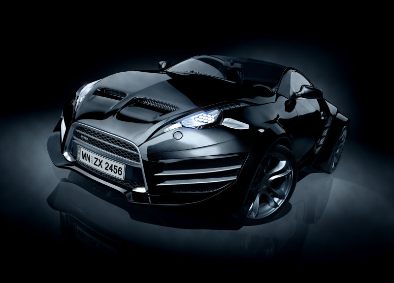 黑色的正面跑车特写