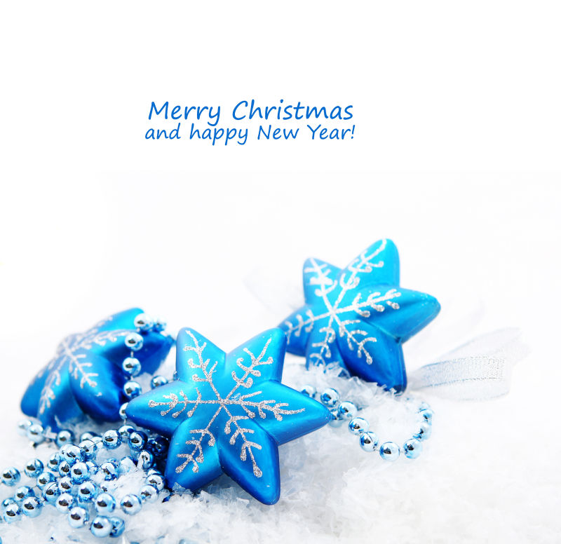 圣诞贺卡上的蓝色雪花装饰品