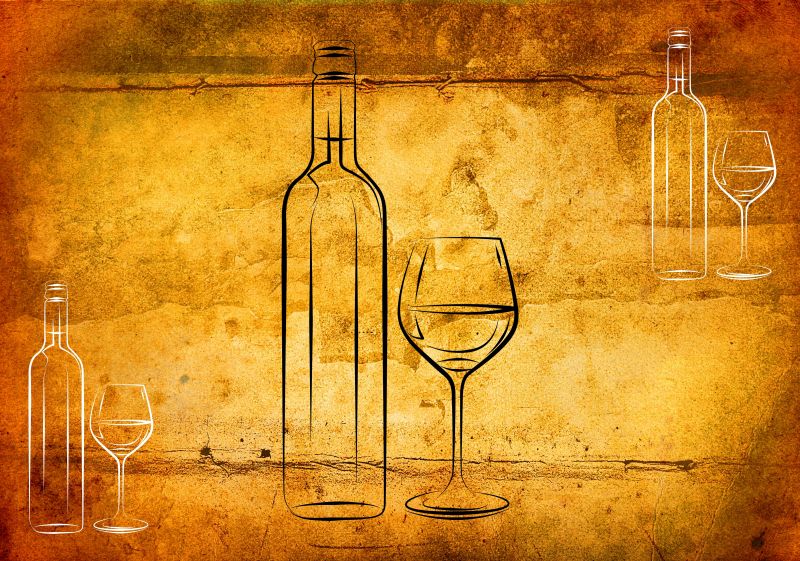 创意羊皮纸葡萄酒瓶艺术插画