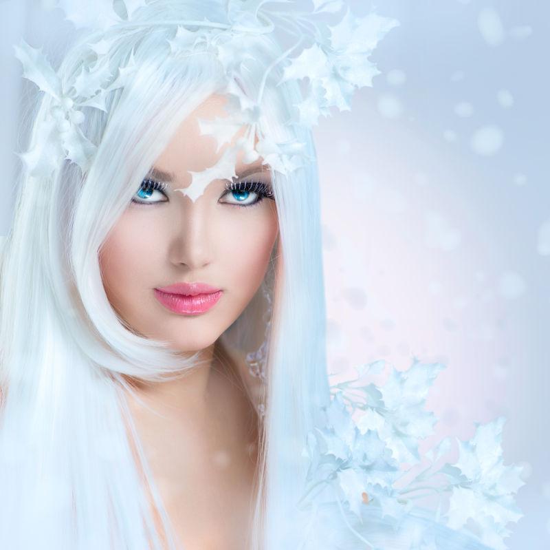 冬天的美丽妆容的美女