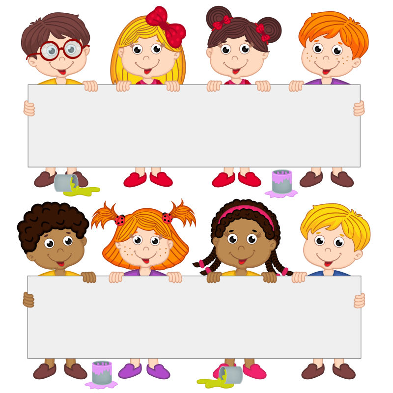 拿着空白横幅的小孩矢量插图