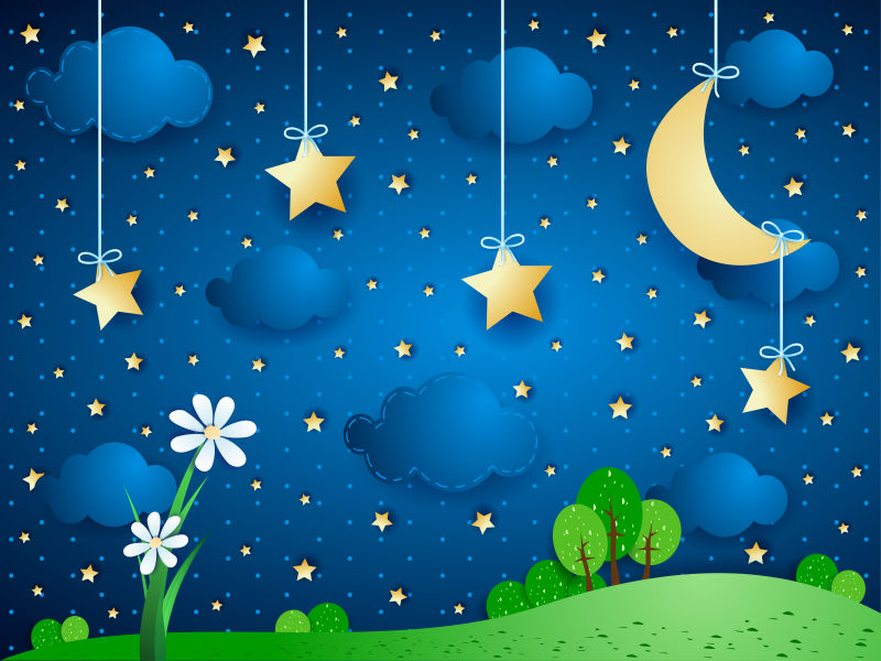 矢量夜空背景图片 矢量卡通星星云朵的背景素材 高清图片 摄影照片 寻图免费打包下载