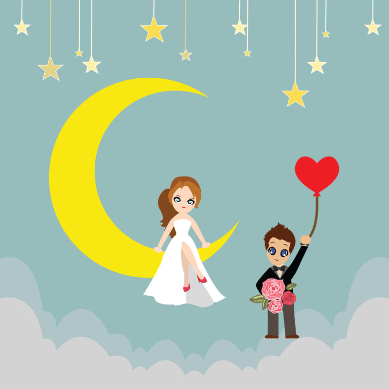 创意矢量结婚的新婚夫妇插图