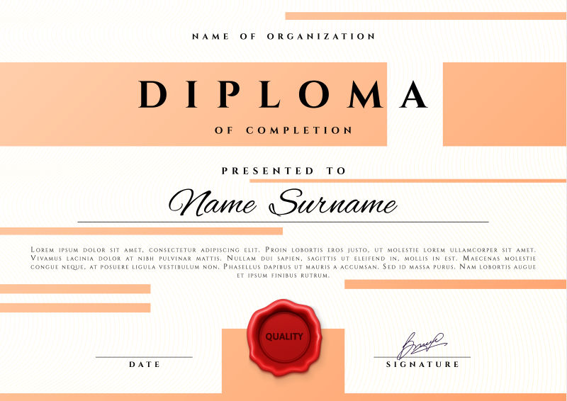 橙色条纹的证书矢量设计