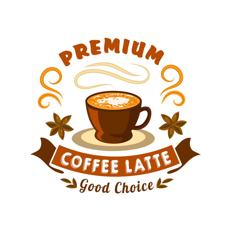 矢量复古的拿铁咖啡标志设计