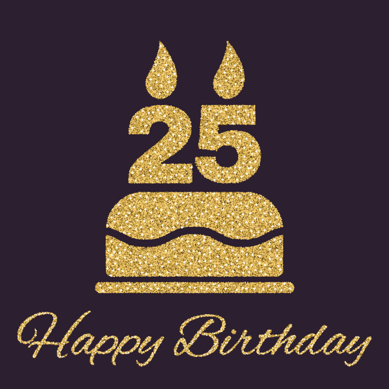 矢量25岁蜡烛的生日蛋糕插图