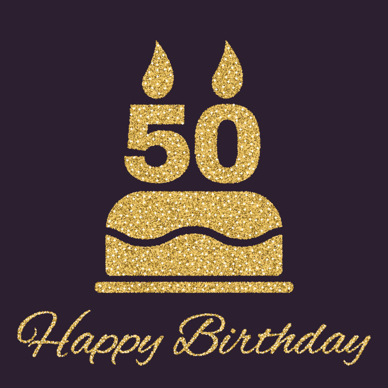 50岁蜡烛的生日蛋糕矢量插图