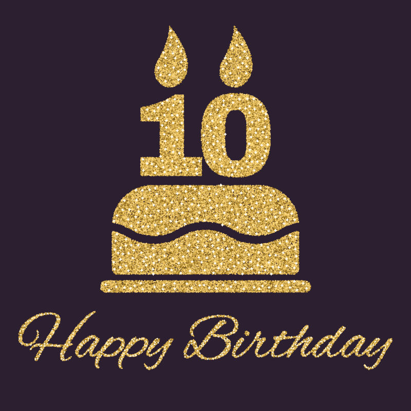 矢量10号蜡烛的生日蛋糕插图