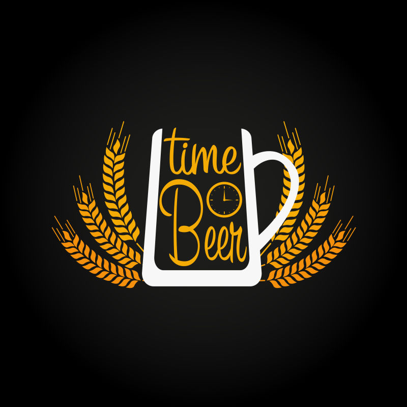 创意矢量杯子里写着啤酒字母的标志