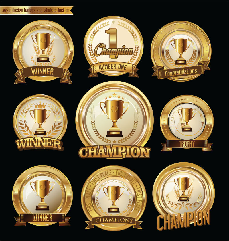 矢量金色奖杯元素的创意徽章设计