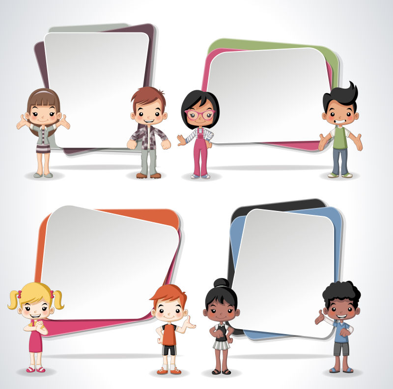 矢量的卡通儿童和空白文本框