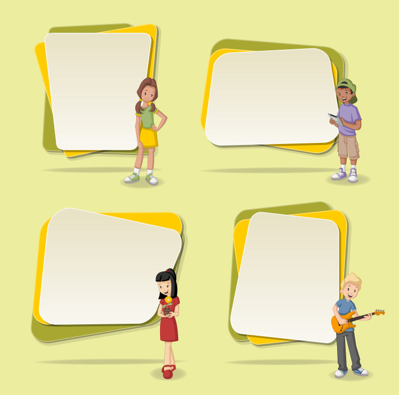 矢量的卡通青少年和空白文本框