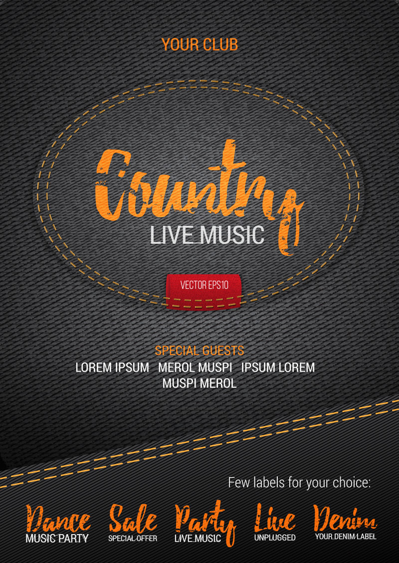 乡村音乐节海报的灰色矢量背景