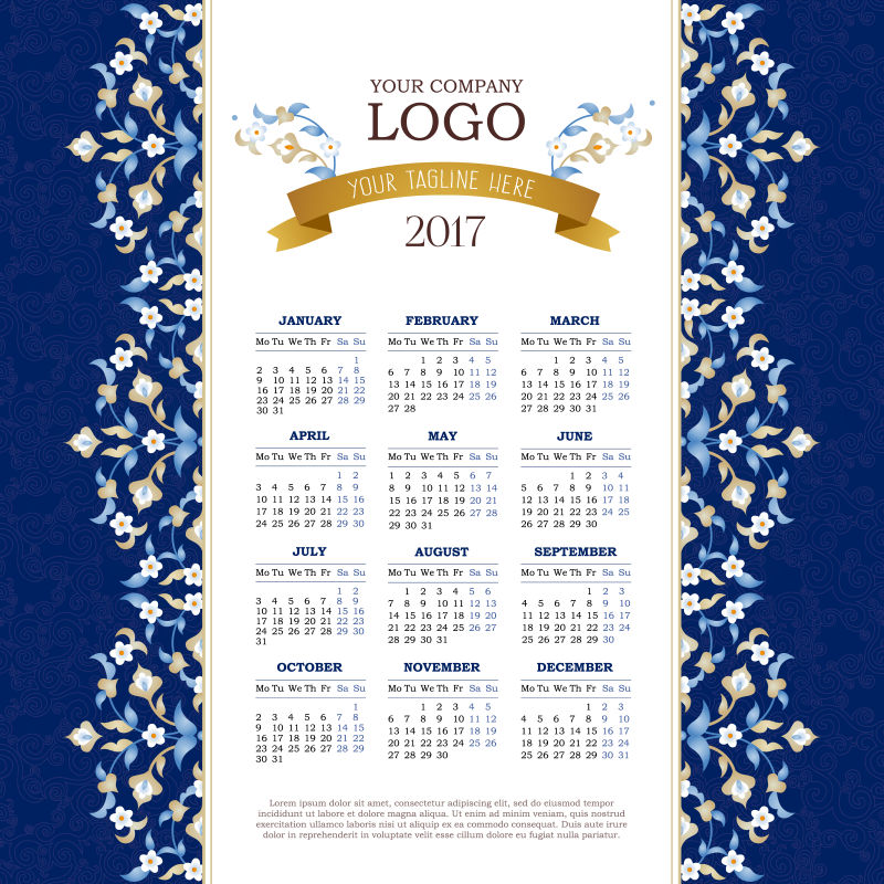 蓝色边框的日历矢量设计