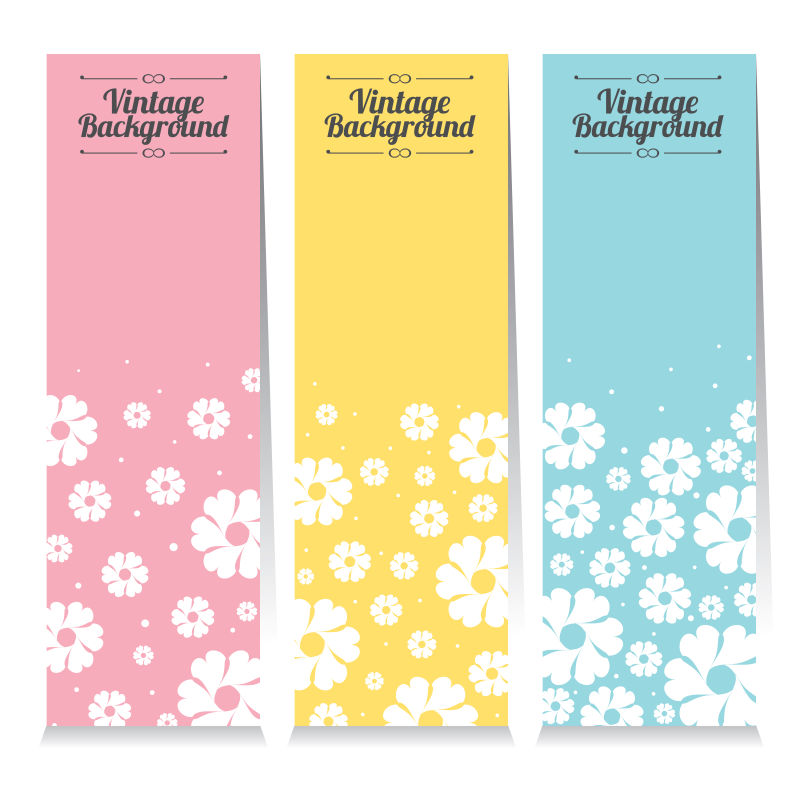 白色花卉装饰的彩色条幅矢量设计