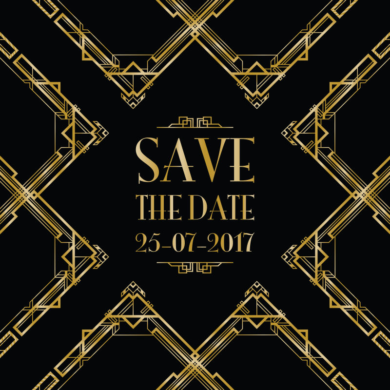 金色花纹装饰的矢量婚礼邀请函