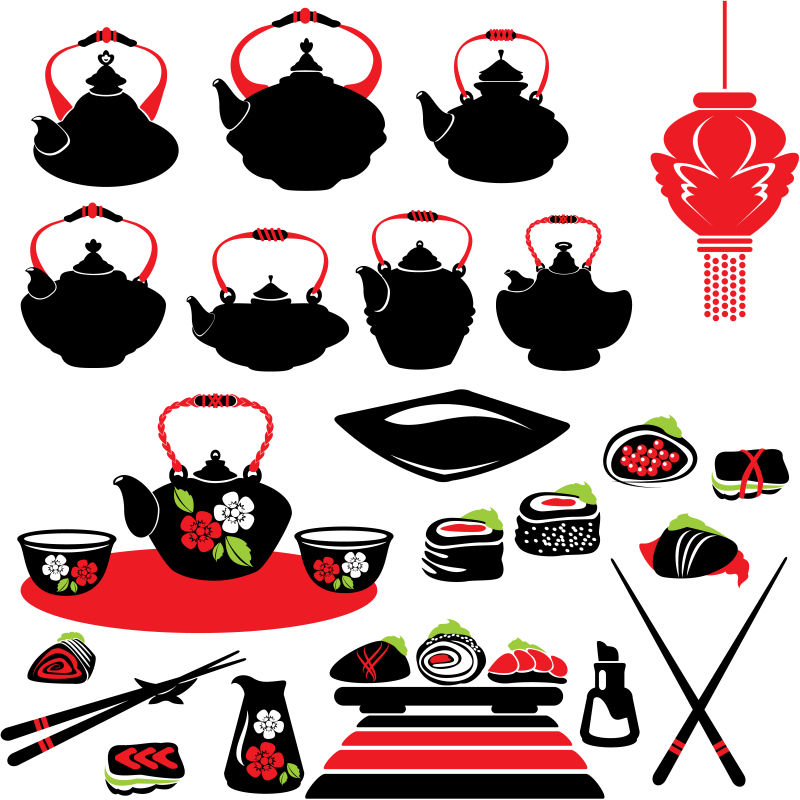 矢量创意日本传统风格的食品图标