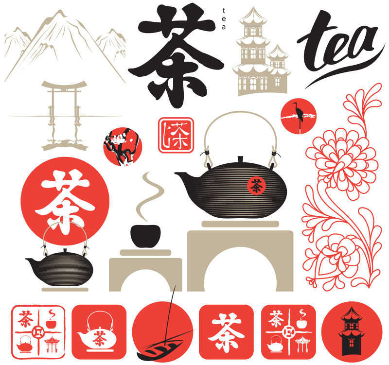矢量创意日式茶道图标设计