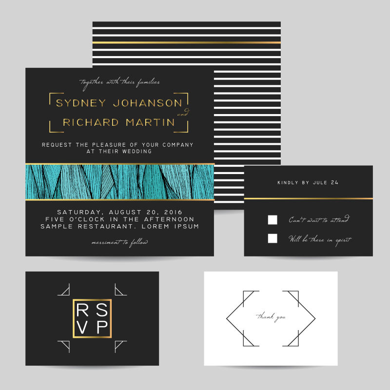 镶金装饰的矢量婚礼请柬