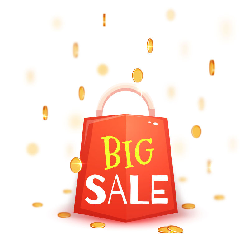 写着销售标语的红色购物袋矢量插图