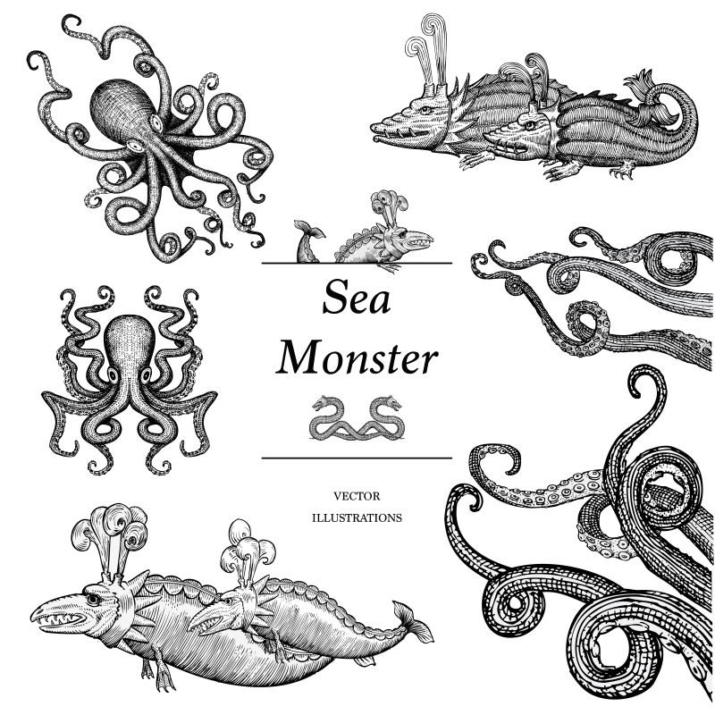创意的海怪矢量插图