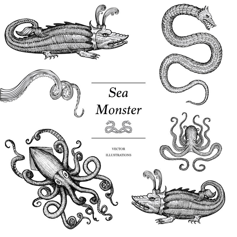 海洋怪兽简笔画 可爱图片
