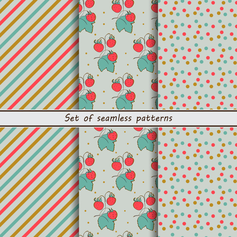 一套创意草莓图形元素的无缝背景