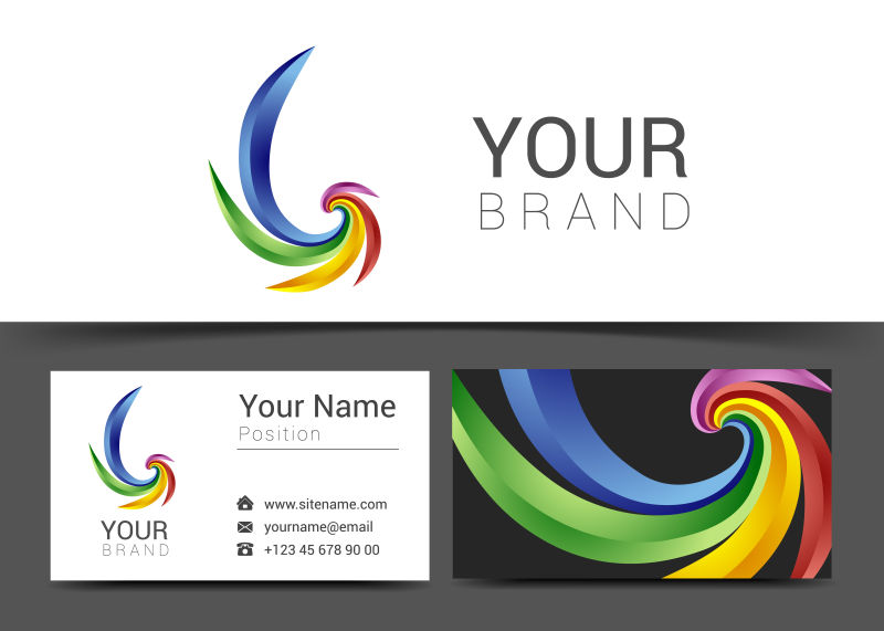 创意矢量彩色抽象鸟的名片标志设计