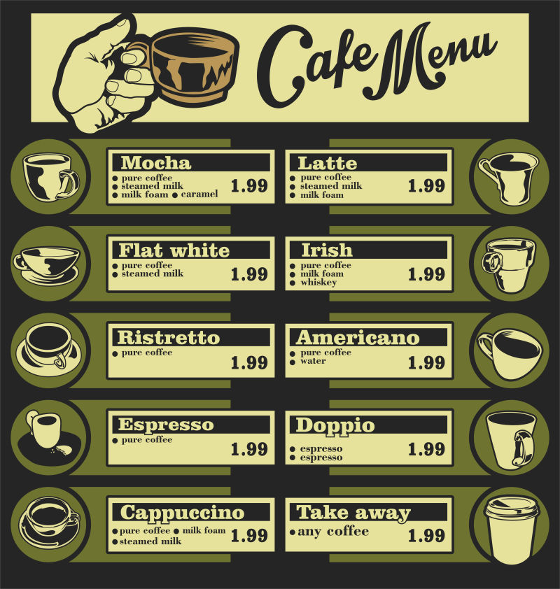 绿色复古的矢量咖啡菜单