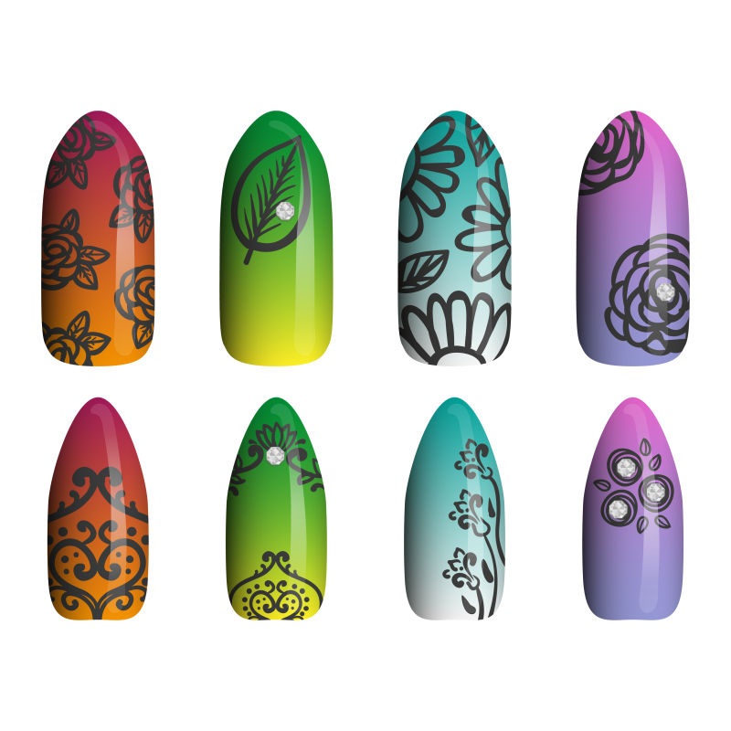 创意矢量花朵元素的美甲甲片