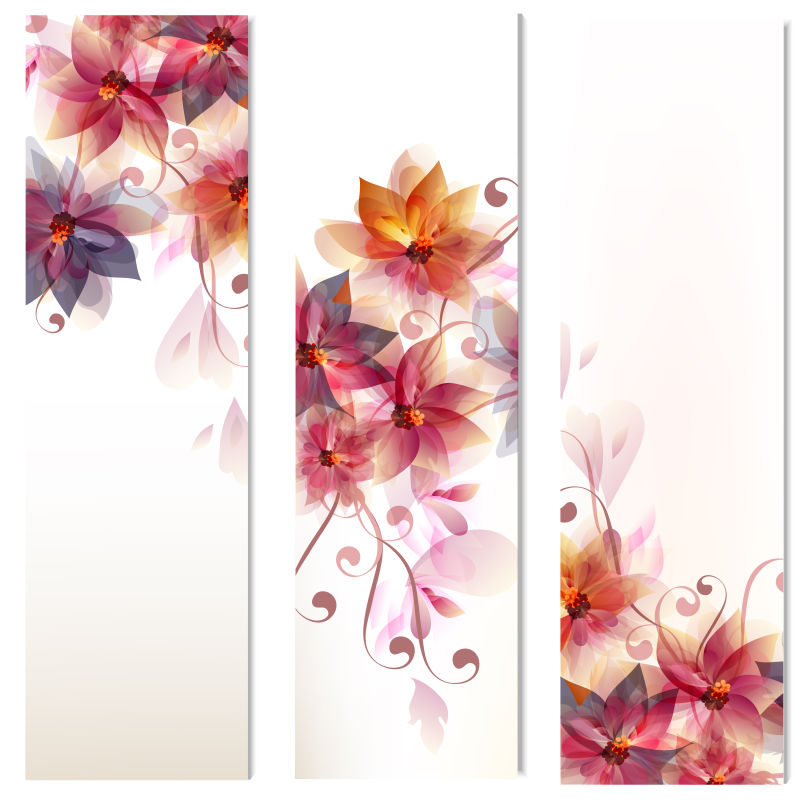 矢量的彩色花卉图案长条卡片设计
