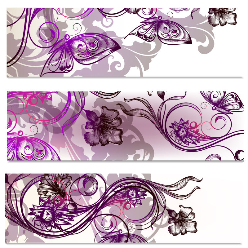 矢量的紫色花卉装饰插图矢量