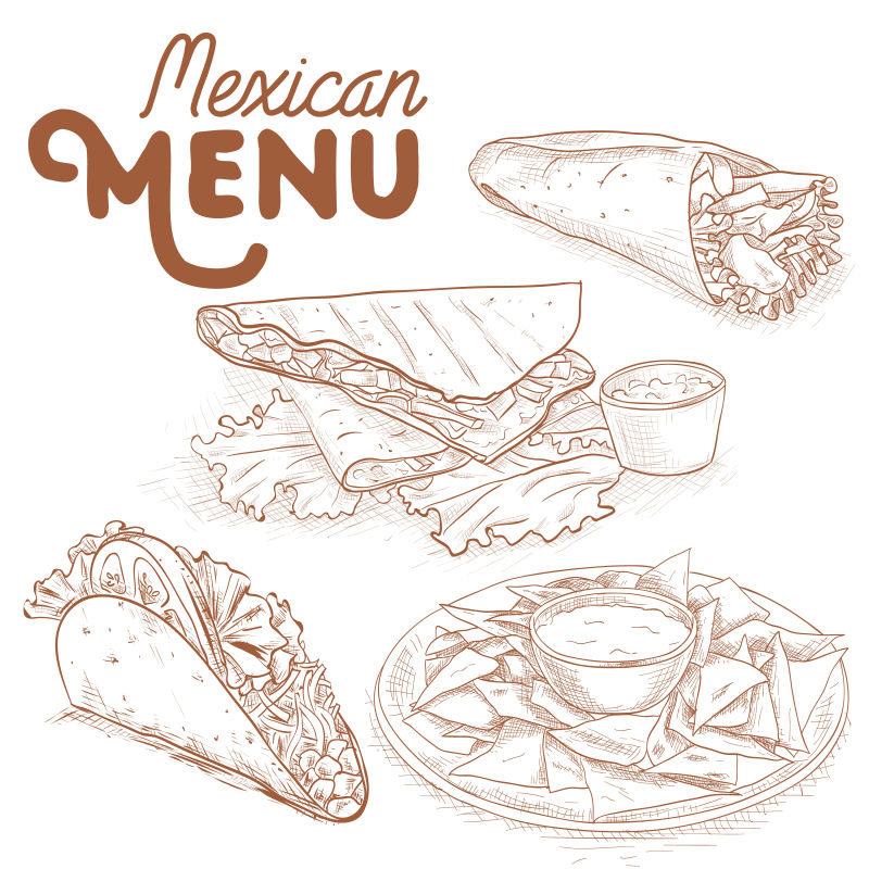 手绘风格的墨西哥食物矢量插图