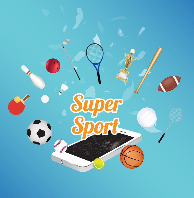 创意矢量手机屏幕上的球类运动图标