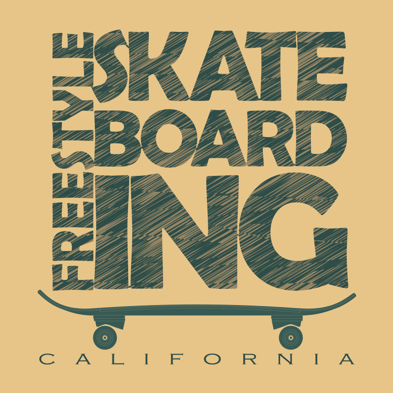 创意加利福尼亚主题的矢量滑板印花