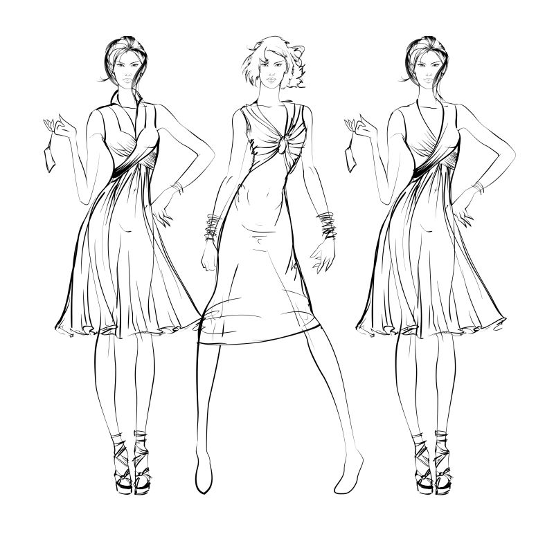 矢量时尚手绘美女插图