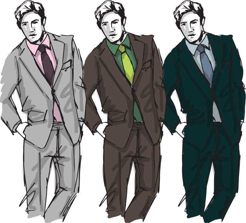 矢量时尚的三色西装的帅哥