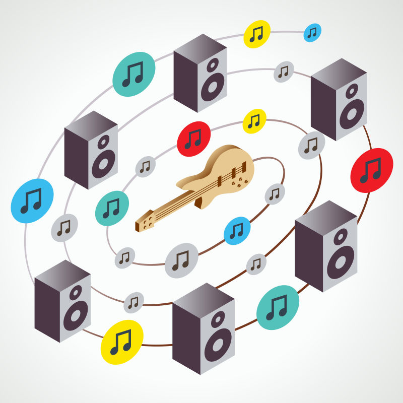 矢量彩色吉他音箱概念的插图背景