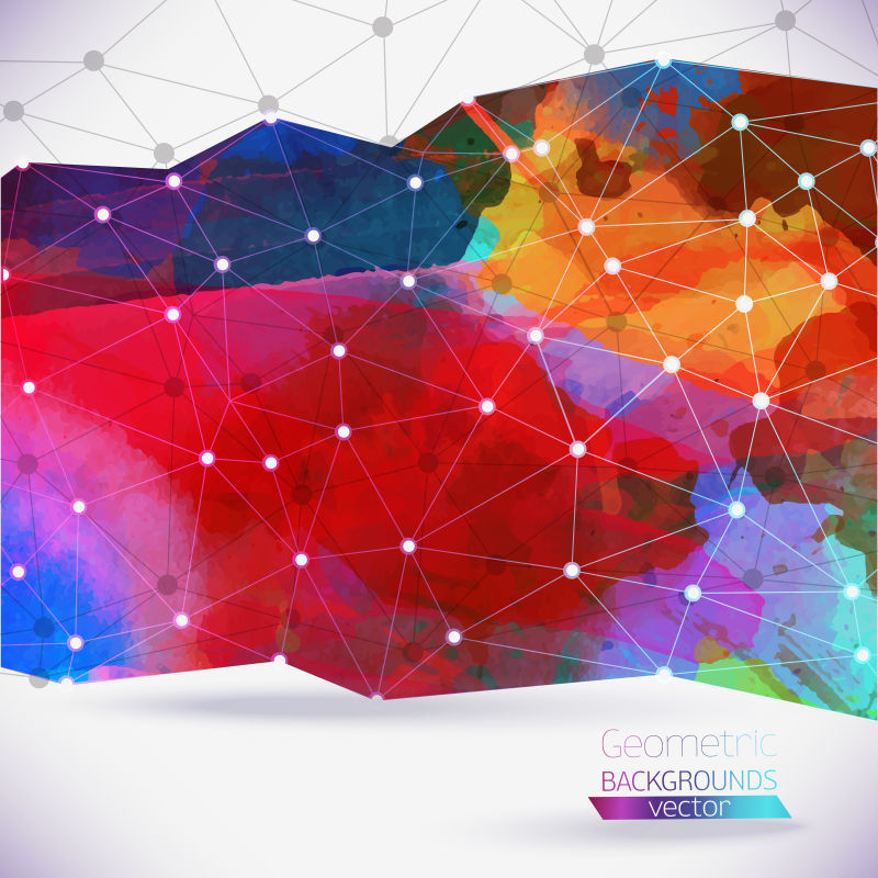 矢量几何抽象和水彩结合的背景