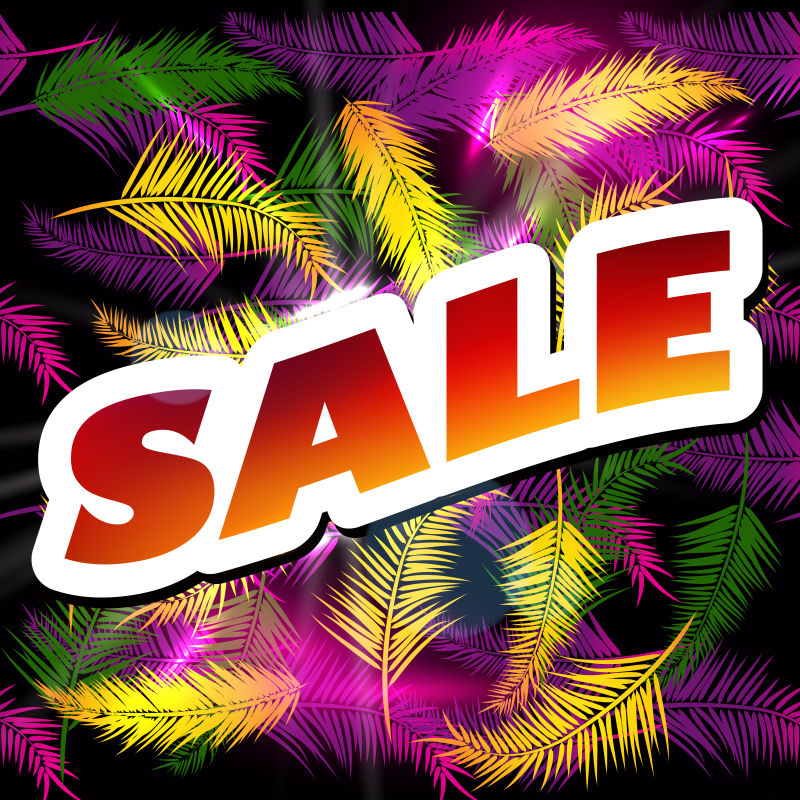 彩色树叶背景下的矢量折扣标语