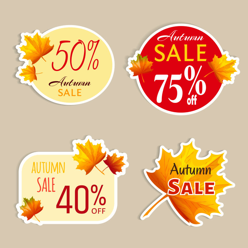 枫叶图案的矢量销售标签