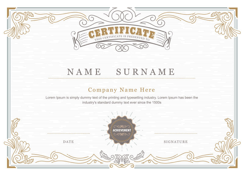 矢量的复古花纹证书设计