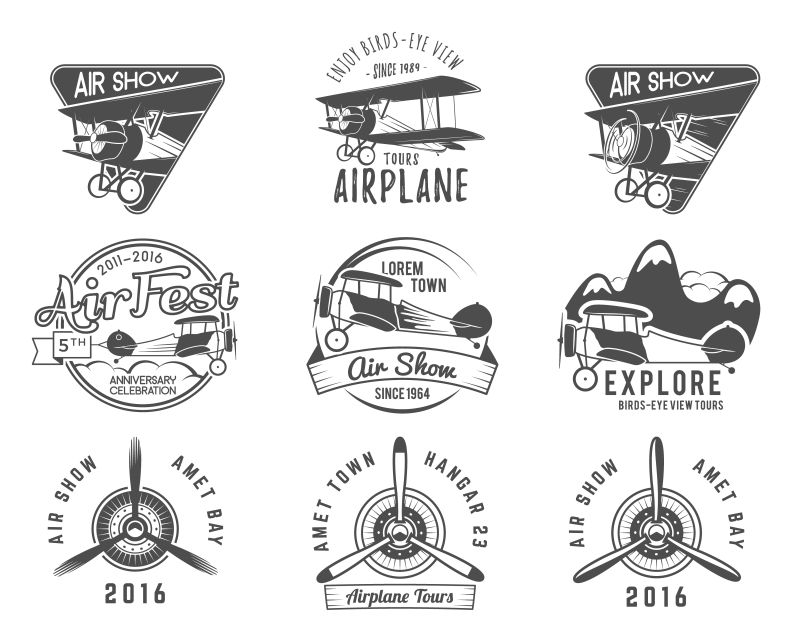 创意矢量老式飞机复古标志设计