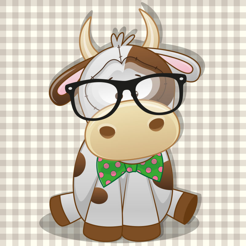 矢量卡通戴眼镜的奶牛