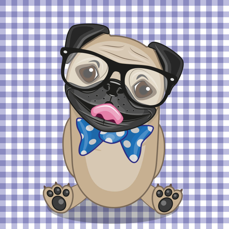 矢量卡通戴眼镜的沙皮狗