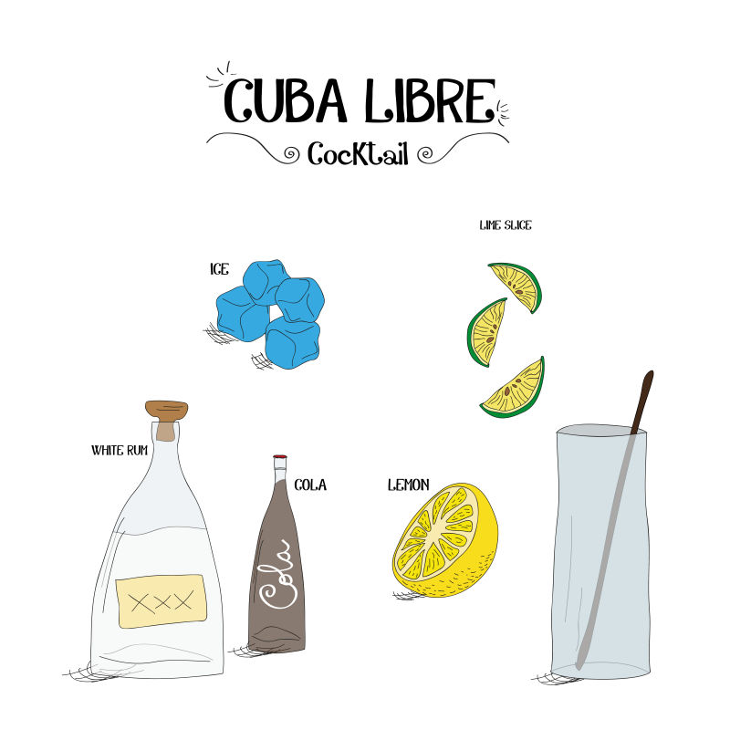 矢量的鸡尾酒配料插图