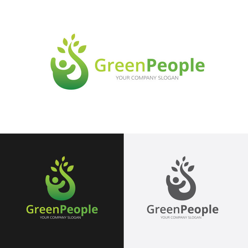 矢量绿色环保人与生态的标志设计